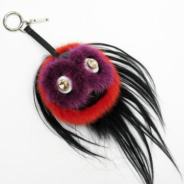 FENDI Keychain Charm Bag Bugs Red x Black Purple Fur Leather Stone