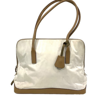 PRADA Nylon Leather Handbag White Beige KB-7936