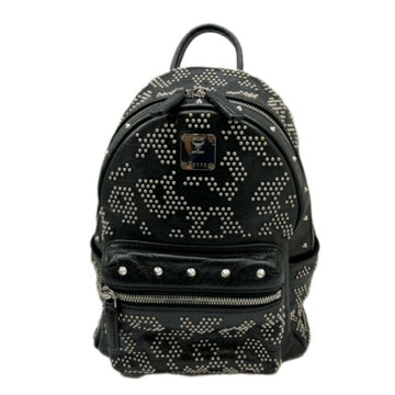 MCM Small Backpack Black Studded Plate Leather Ladies Compact