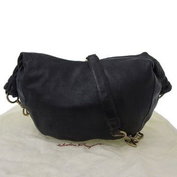 SALVATORE FERRAGAMO chain shoulder bag one leather black AB21 3852