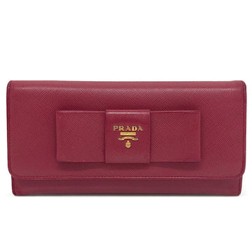 PRADA Long Wallet Bifold Ribbon Line Saffiano Leather Pink Ladies