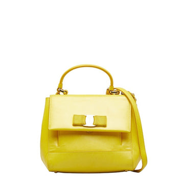 SALVATORE FERRAGAMO Vara Ribbon Handbag Shoulder Bag EZ 21 F570 Yellow Leather Ladies