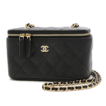 Chanel Matrasse Vanity Bag Chain Shoulder Caviar Skin Black AP1341