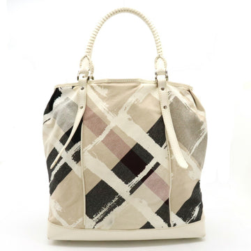 BURBERRY Check Pattern Paint Tote Bag Large Thoth Shoulder Canvas Leather Beige White Black