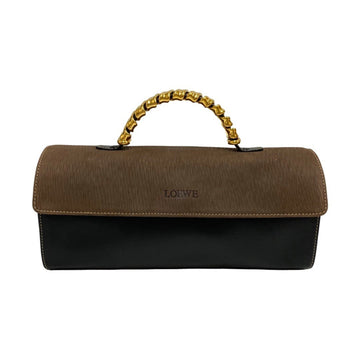 LOEWE Vintage Velasquez Twist Handle Leather Genuine Handbag Mini Boston Bag Brown