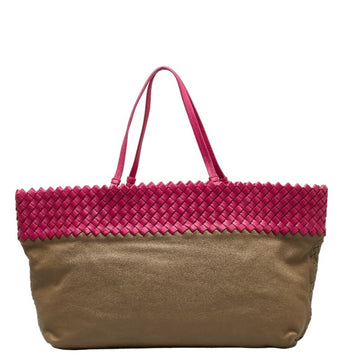 BOTTEGA VENETA Intrecciato Handbag Tote Bag Pink Beige Leather Women's BOTTEGAVENETA