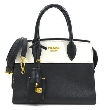 PRADA Handbag Shoulder Bag Esplanade Leather Black/White Gold Ladies