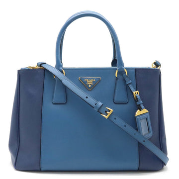 PRADA Galleria Tote Bag Shoulder Leather Bicolor Blue Navy B1786S