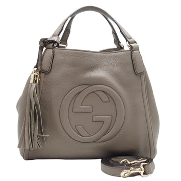 GUCCI Soho Tassel Interlocking G 336751 2Way Bag Leather Greige 450209