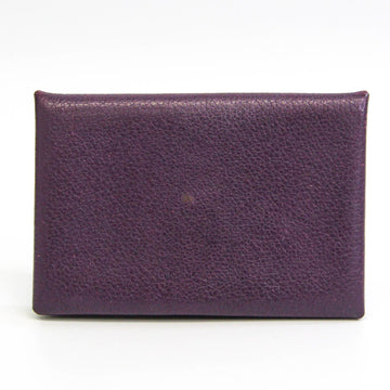 Hermes Calvi Chevre Myzore Leather Card Case Purple