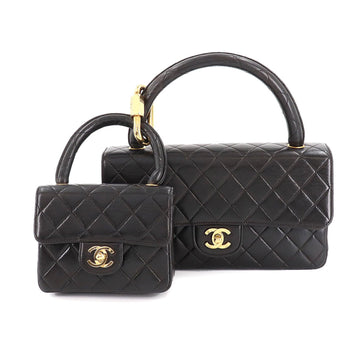 Chanel matelasse parent and child bag hand leather black gold metal fittings vintage Matelasse Pair Bag