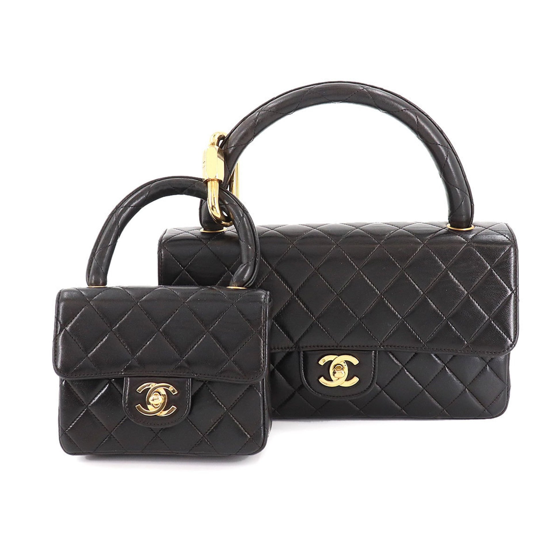 Chanel matelasse parent and child bag hand leather black gold