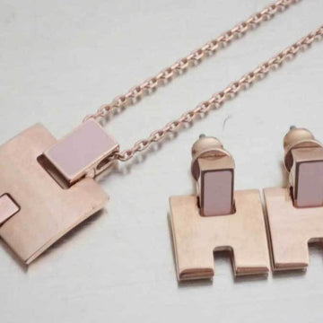 HERMES necklace earrings set Irene metal/enamel pink gold x unisex