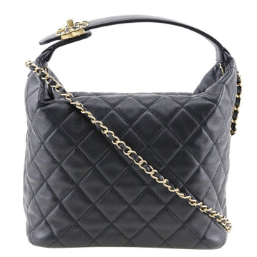 CHANEL Hobo Shoulder Bag Medium Size Lambskin Black 2way A5 Women's W121324443