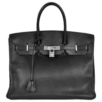 Hermes Birkin 35 Noir Chevre Coromandel R engraved black handbag