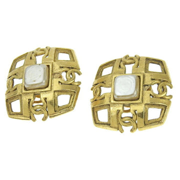 CHANEL Pearl Coco Mark Earrings Gold Ladies