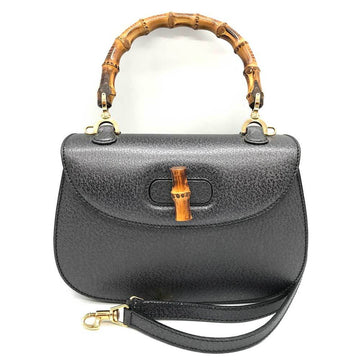 GUCCI Bag Bamboo Shoulder Gray Leather 000 2046 0188