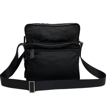 PRADA Triangle Logo Metal Fittings Nylon Saffiano Leather Genuine Mini Shoulder Bag Pochette Sacoche Black