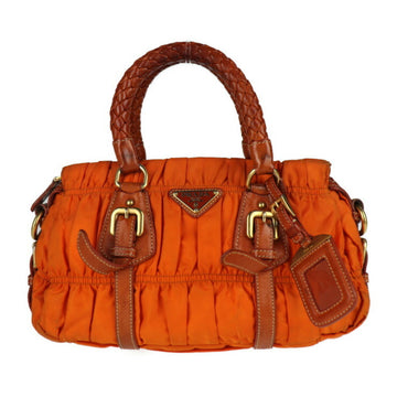 PRADA shoulder bag BN1388 nylon leather orange gather 2way