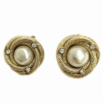 CHANEL Fake Pearl Gold Color Brand Accessories Earrings Ladies