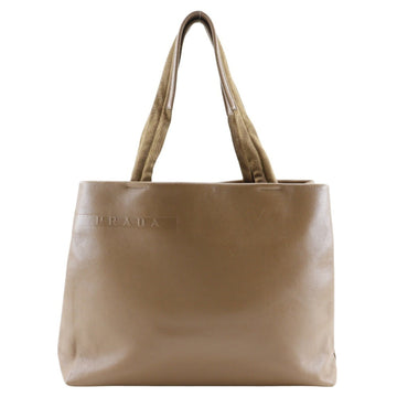PRADA Tote Bag Leather Made in Italy Beige Shoulder Handbag A4 Open Ladies