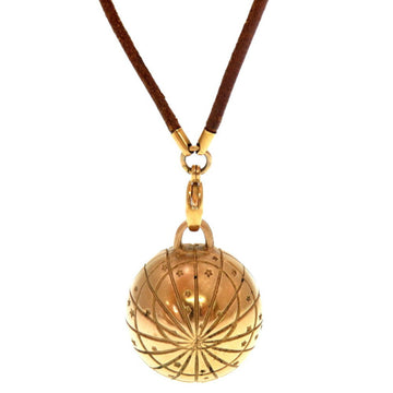 HERMES Zodiac 1999 Limited Globe Celestial Ball Metal Leather Gold Necklace