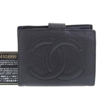 Chanel Folding wallet with clasp hook caviar skin black seal No. 4 boutique (1998.8.15 K.T) A13497