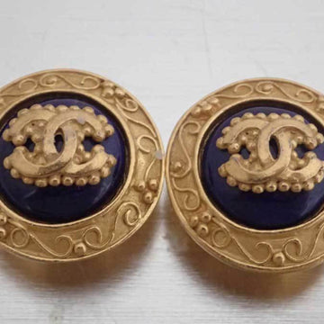 CHANEL earrings here mark gold x navy blue metal material color stone women's