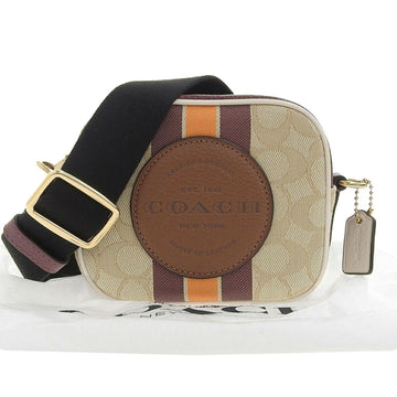 COACH Signature Dempsey Stripe Shoulder Bag Small Beige x Bordeaux 7057