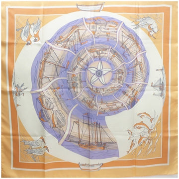 HERMES Silk Scarf Muffler Carre90 Compagnons De Mer [Friends of the Sea] Off White x Salmon Pink  Ladies