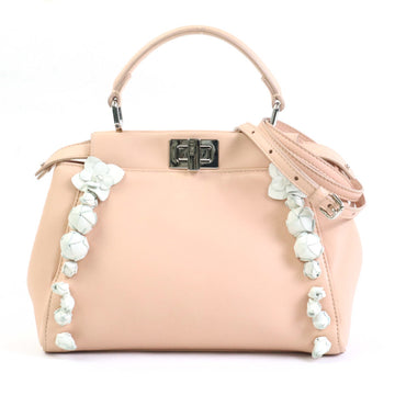 FENDI Handbag Crossbody Shoulder Bag Mini Peekaboo Leather Pink Beige/White Silver Women's