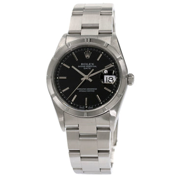 ROLEX 15210 Oyster Perpetual Date Engine Turned Bezel Watch Stainless Steel SS Men's