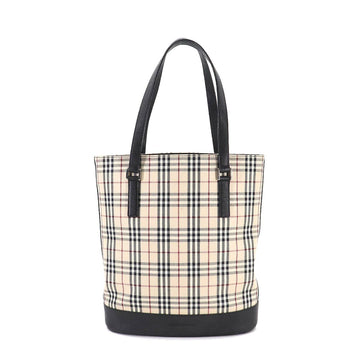 Burberry tote bag nova check canvas leather beige black silver metal fittings Tote Bag