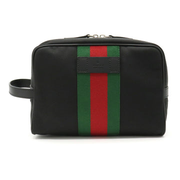 Gucci Parana Webbing Sherry Line Second Bag Clutch Handbag Nylon Canvas Black 630916
