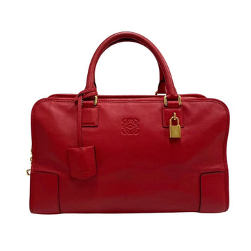 LOEWE Amazona 36 Anagram Logo Hardware Leather Genuine Mini Boston Bag Handbag Red