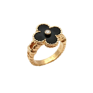 Van Cleef & Arpels Vintage Alhambra Ring 1PD Diamond 750 K18YG Yellow Gold Women's Jewelry