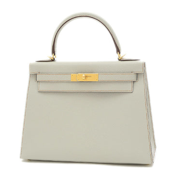 HERMES Kelly 28 Outer Stitched Chevre Handbag Gripere/Gold Gold Metal Fittings U Engraved Personal
