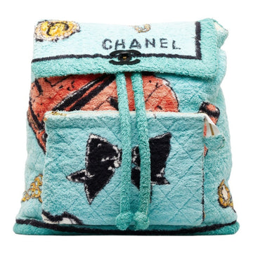 CHANEL pile rucksack backpack green multicolor cotton ladies