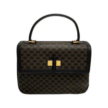CELINE Vintage Macadam Blason Leather Genuine Handbag Mini Tote Bag Black Brown