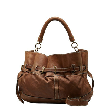 BURBERRY Nova Check Handbag Shoulder Bag Brown Leather Women's