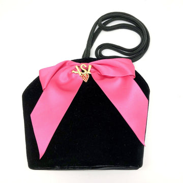 YVES SAINT LAURENT shoulder bag velor nylon black pink gold hardware ladies
