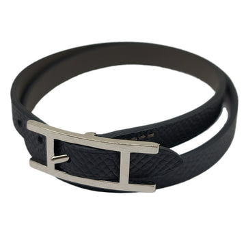 HERMES Api Bracelet T Engraved Gray Black Leather SV Hardware Brace Accessories Fashion Women Men Unisex