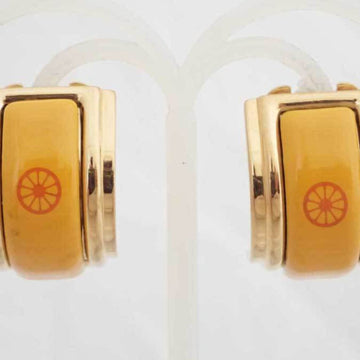 HERMES Earrings Cloisonne Gold Yellow Enamel Clip-on Ladies