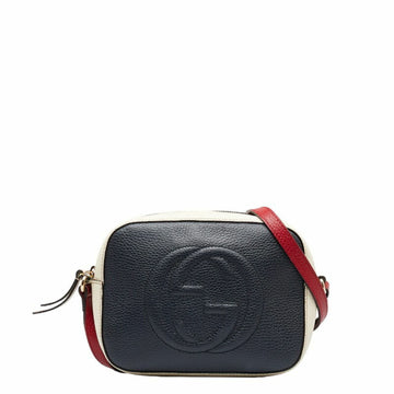 GUCCI Interlocking G Soho Small Disco Shoulder Bag 431567 Navy White Red Leather Women's