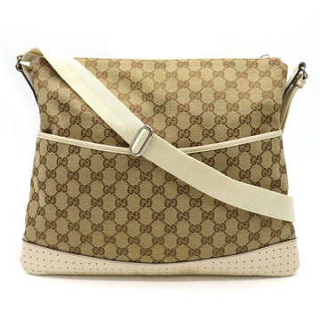 Gucci GG canvas shoulder bag punching leather khaki beige light 145856