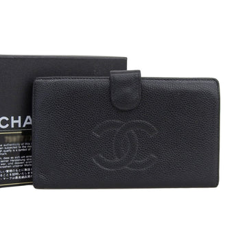 CHANEL long wallet with coco mark leather black seal 7 series A13498