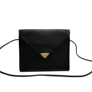 YVES SAINT LAURENT YSL logo metal fittings leather genuine shoulder bag pochette sacoche black 21589