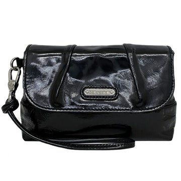 Celine Pouch Black Silver Enamel Patent Leather CELINE Clutch Bag Flap with Strap Women's Genuine