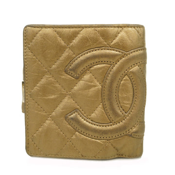 CHANELAuth  Cambon Bi-fold Wallet With Silver Hardware Women's Leather Bronze
