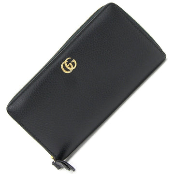 Gucci Round Long Wallet GG Marmont Zip Around 456117 Black Leather Women's GUCCI